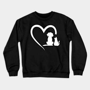 Dog Puppy and Baby Cat Heart - Animal Dog & Cat Heart Crewneck Sweatshirt